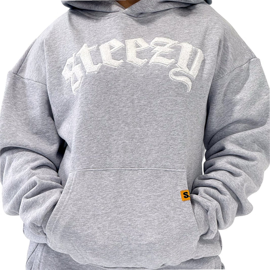 HEAVYWEIGHT CHENILLE PATCH HOODIE {GREY MARL}